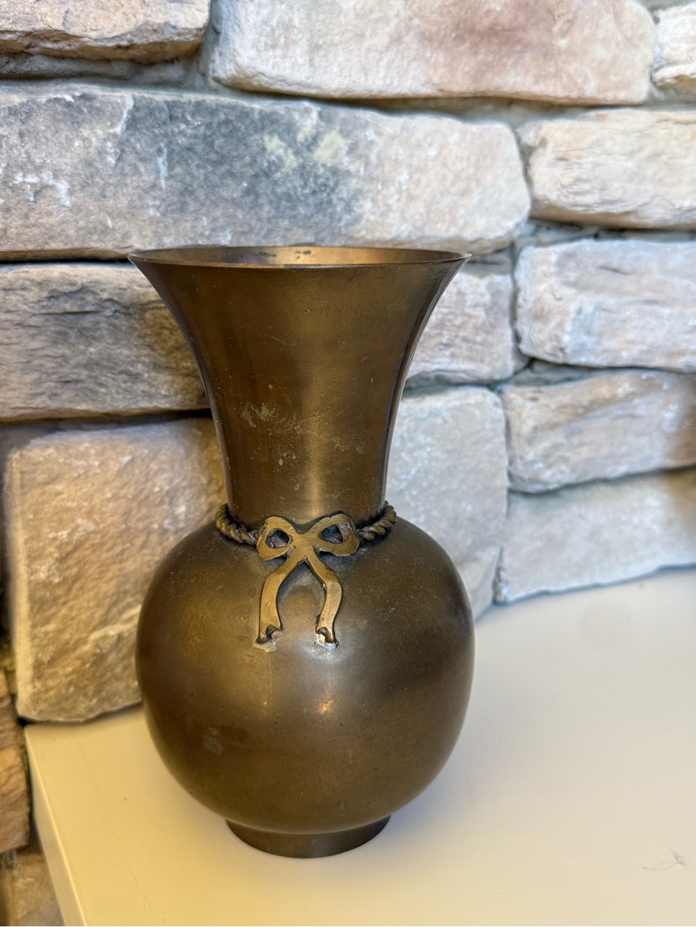 Vintage 8” Solid Brass Vase with Bow Detail